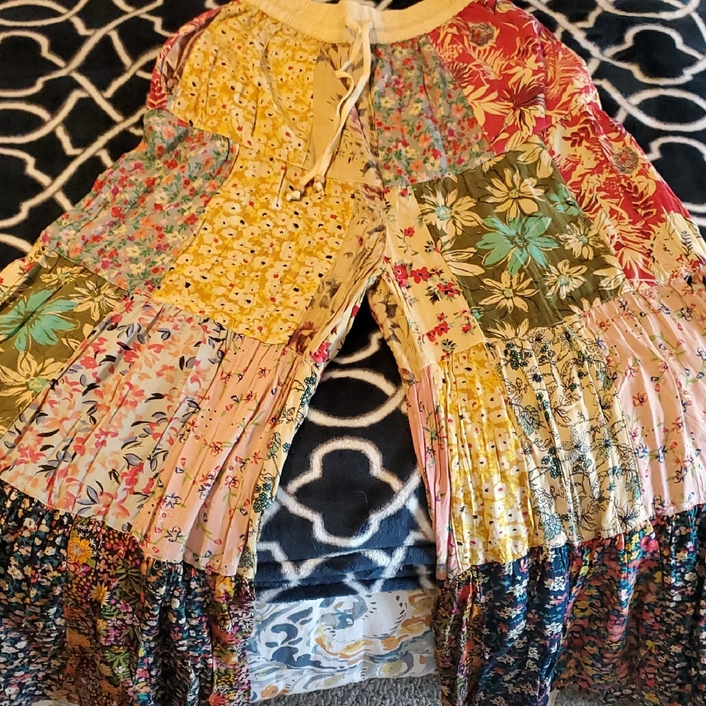 Floral Patchwork Wide Leg Pants
